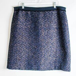 Ann Taylor Tweed Skirt Size 16 Blue Purple Fringe Trim Lined